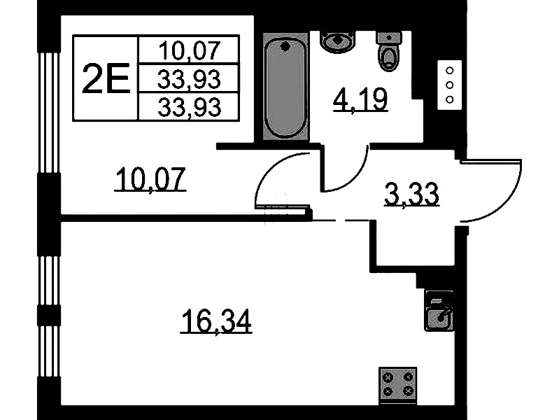 1-комнатная квартира 33.93 м², 13/15 эт., ЖК «Невская Долина»